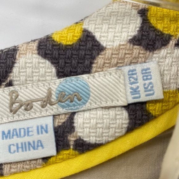 Boden Textured Cotton Gray Yellow dot short sleeve dress size 8 - Picture 3 of 11